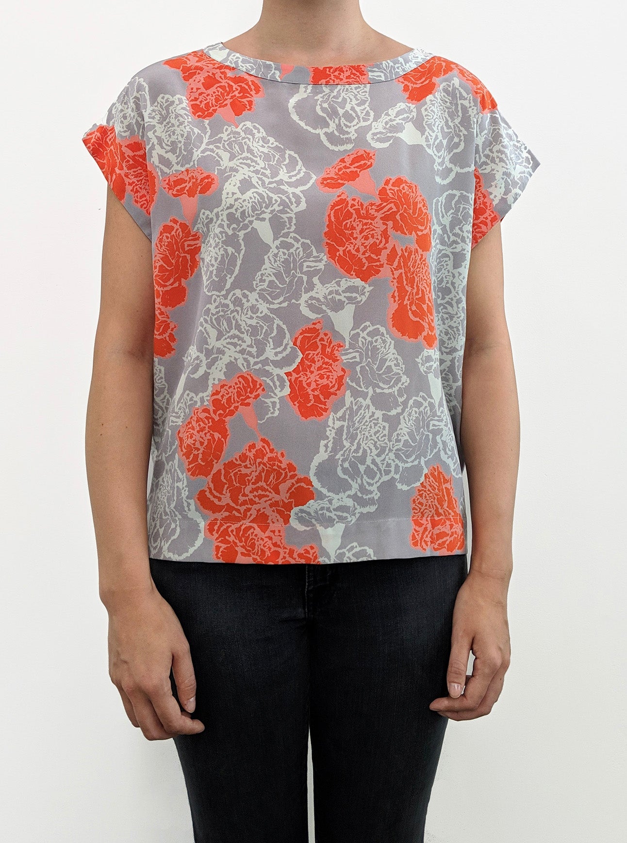 Grace Silk Top - Grey Orange