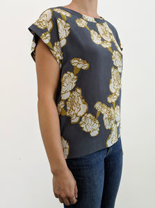 Grace Silk Top - Gold Grey