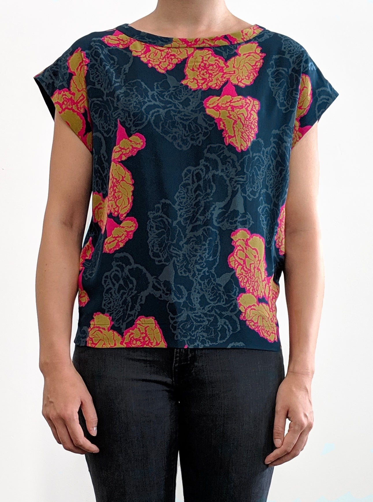 Grace Silk Top - Pink Navy