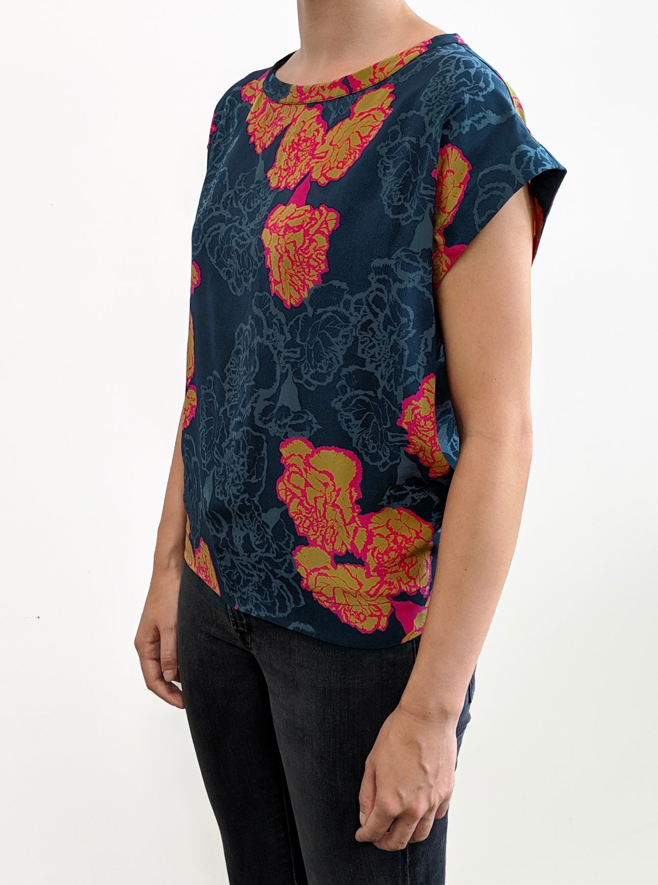 Grace Silk Top - Pink Navy