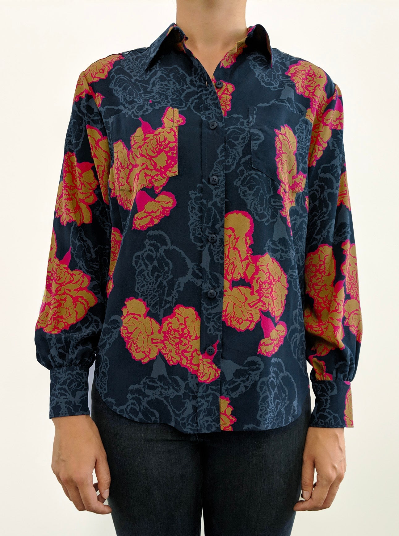 Grace Silk Shirt - Pink Navy