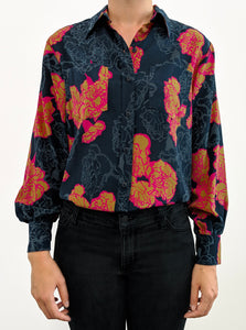 Grace Silk Shirt - Pink Navy