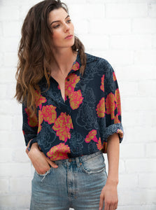 Grace Silk Shirt - Pink Navy – Briana Kish