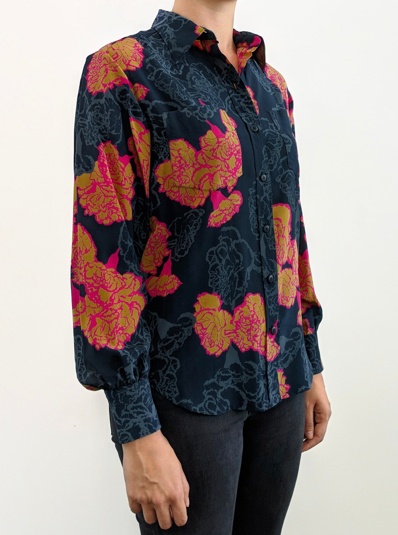 Grace Silk Shirt - Pink Navy