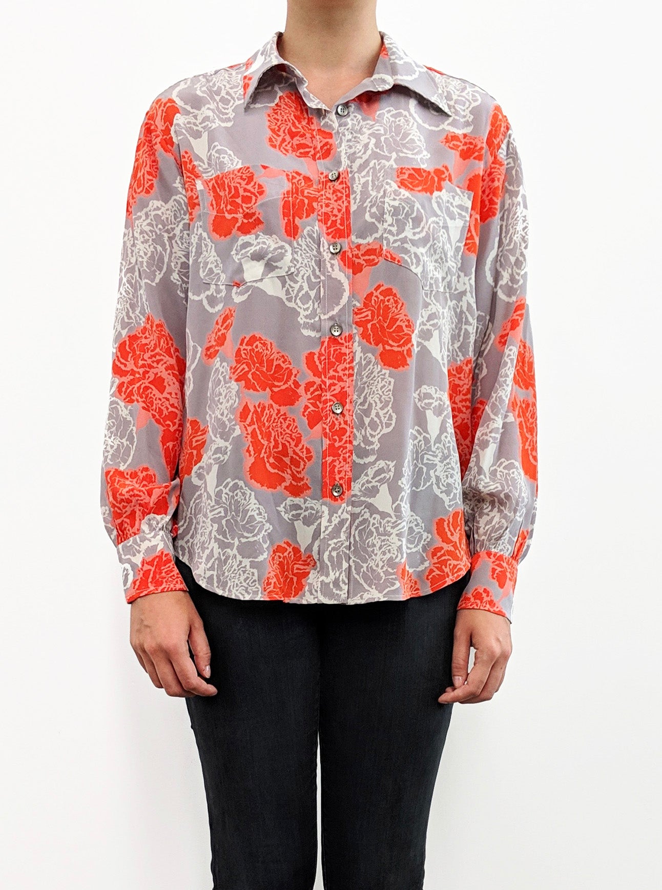 Grace Silk Shirt - Grey Orange