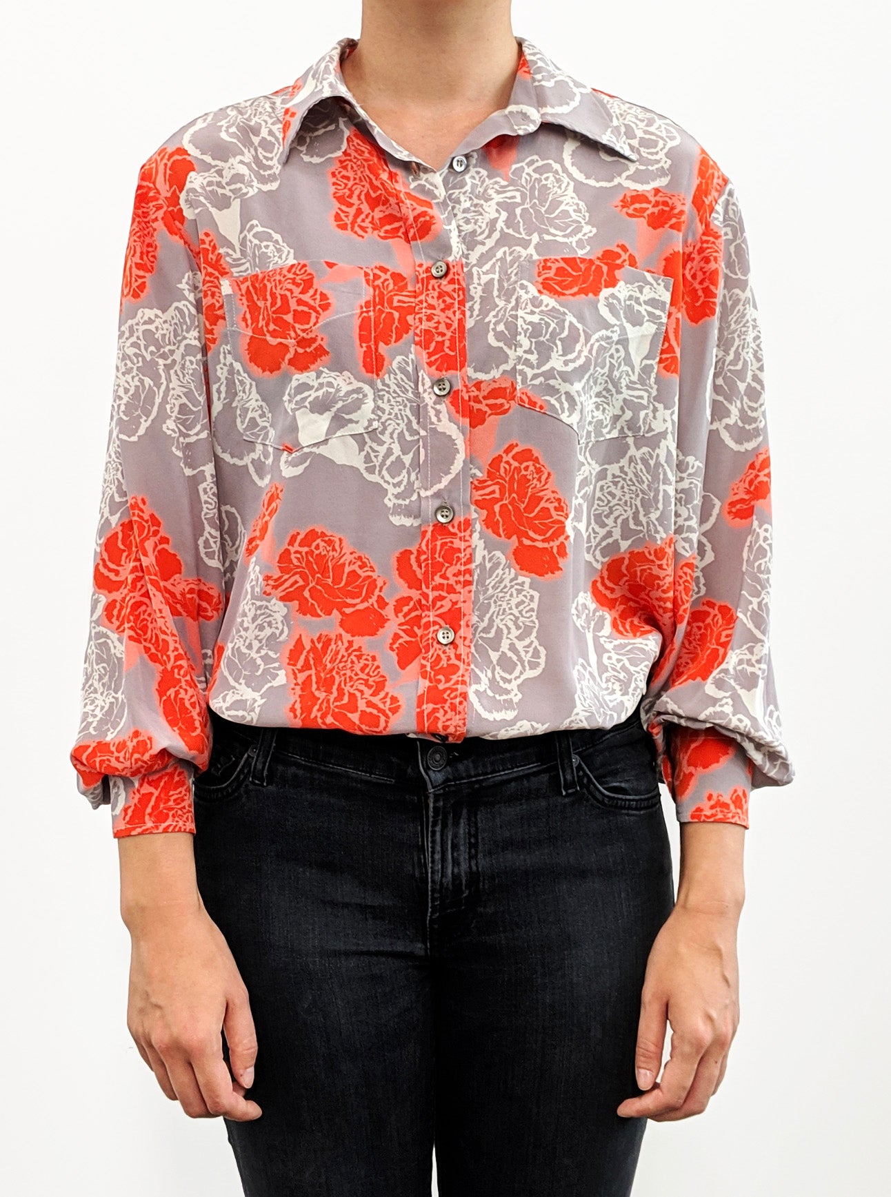 Grace Silk Shirt - Grey Orange