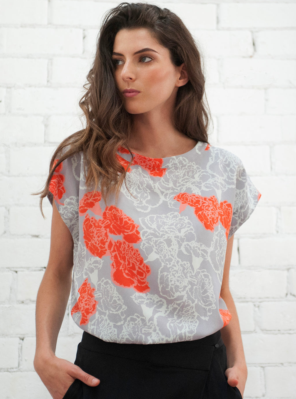 Grace Silk Top - Grey Orange