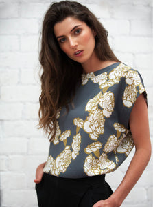 Grace Silk Top - Gold Grey