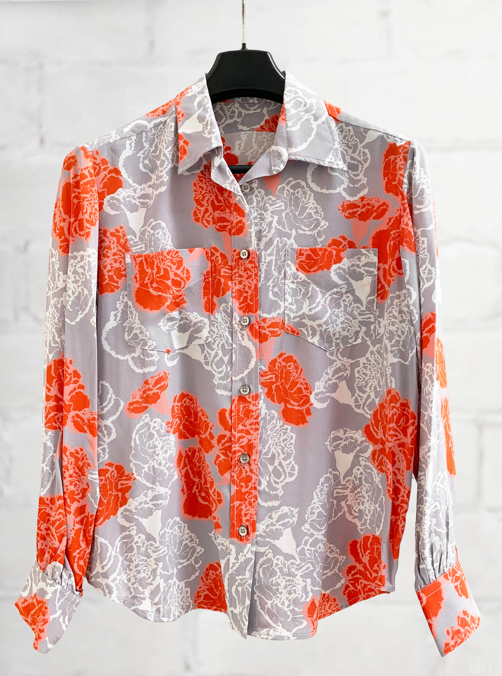 Grace Silk Shirt - Grey Orange